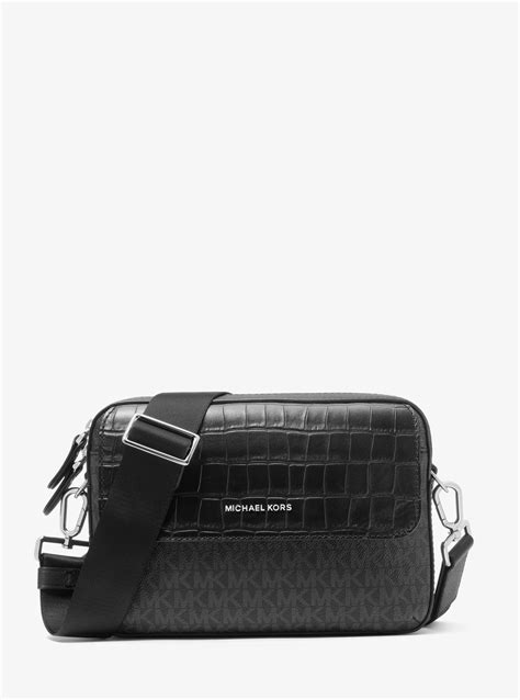 michael kors crocodile crossbody|Hudson Crocodile Embossed Leather Crossbody Bag .